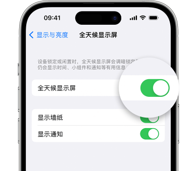 连山苹果15预约维修分享iPhone15如何设置全天候显示屏幕可见 